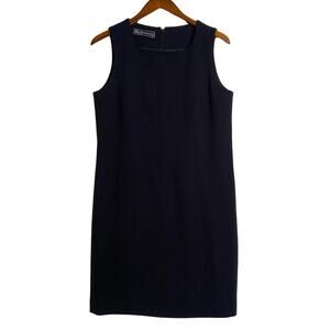 Vintage Burberry Burberrys Dress Wool Designer Knee Length Sleeveless Navy Blue